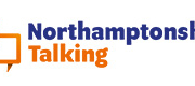 Logo with two overlapping speech bubbles, one blue and one orange, next to the words "Northamptonshire Talking" in blue and orange text.