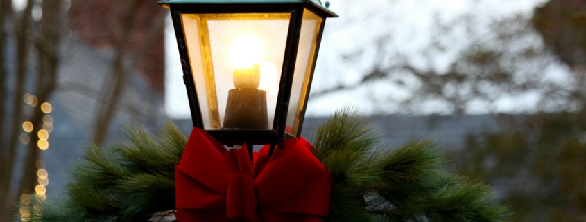 red and black metal lantern lighted