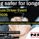 Promotional image for a "Free Mature Driver Event" on 27 April 2026, with location details and a registration link. Features a close-up of hands on a steering wheel and the Northamptonshire Safer Roads Alliance logo.